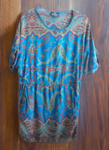 Angie Womens size L Large Paisley Print Boho Short Dress Shift Rayon Blu... - £9.41 GBP