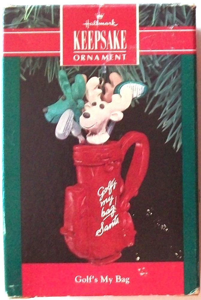 Primary image for HALLMARK KEEPSAKE ~ Golf's My Bag Santa, Reindeer, Original Box, 1990 ~ ORNAMENT