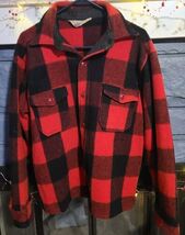VTG 60's WOOLRICH Red Buffalo Plaid Wool Mackinaw Cruiser Made USA SIZE M-L - $149.89