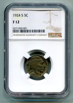 1924-S BUFFALO NICKEL NGC F 12 SUPER COIN NICE ORIGINAL COIN BOBS COIN F... - $125.00