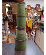 Vintage Antique 4 Piece Metal Cannister Set Green White Depression - $1,411.06 MXN