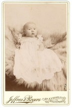 Circa 1890&#39;S Id&#39;d Cabinet Card Adorable Baby Fur Jeffres &amp; Rogers Baltimore Md - £7.52 GBP