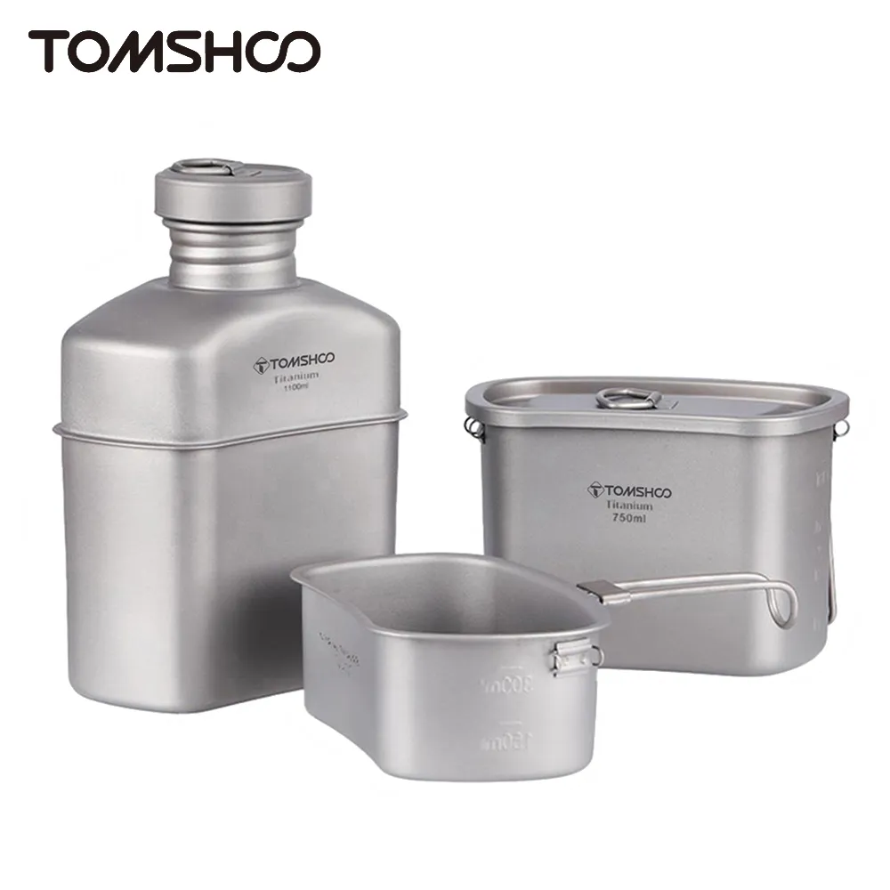 Tomshoo Outdoor Titanium Canteen Cups Set Ultralight Water Bottle Cookware Set - £128.33 GBP