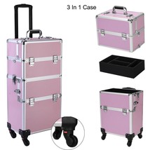 Full Size 27&quot; Salon Makeup Rolling Cases Trolley Organizer Cosmetic Bag Pink Us - £96.46 GBP