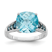 Silver  Sky Blue Cushion &amp; London Blue Topaz Ring QR7143 - $97.02