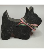 Handmade Wood Scottie Figurine Plaid Ribbon Collar Vintage Terrier Dog D... - $7.92