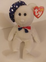 TY Beanie Baby Benjamin the White Bear With USA Hat 9&quot; Retired Mint With... - $19.99