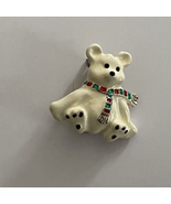 White Enamel Polar Bear with Scarf Brooch Pin Jewelry Vintage - £7.46 GBP