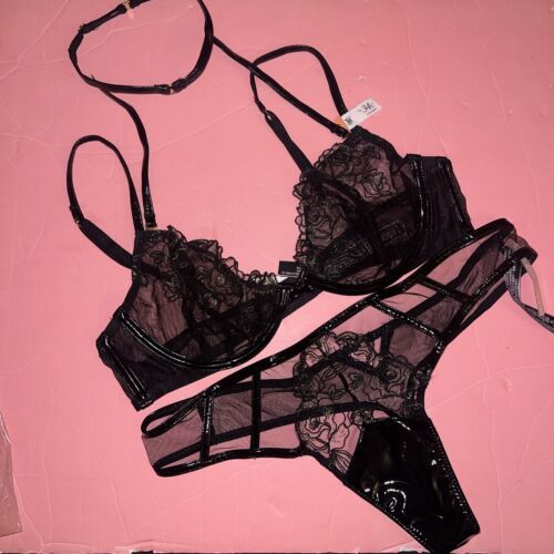 Victoria's Secret 34C,34D,36D,36DD BRA SET BLACK gold EMBROIDERY Midnight Affair