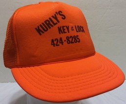 VTG Kurly&#39;s Key &amp; Lock Orange Mesh Trucker Snapback Hat Locksmith Locks ... - $39.59