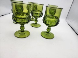 Rare Set Of 6 Indiana Olive Thumbprint Goblets - £37.90 GBP