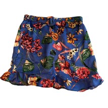 Band of Gypsies Blue Floral Print Skirt Ruffle Hem Belted Womens Large - £14.11 GBP