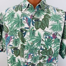 Bimini Bay Hawaiian Aloha L Shirt Macaws Parrots Palm Leaves Jungle Tropical - £29.96 GBP