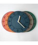 Morandi color wall Clock Wood, Modern round wooden silent clock, Minimal... - £82.40 GBP