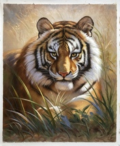 Waiting Tiger for Hunt Handmade Oil Painting Unmounted Canvas 20x24 inches - £237.02 GBP