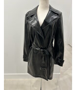 NEW Women’s Theory Black  Faux Vinyl Trench Large $695 - $346.50