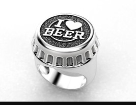 Men&#39;s I Love Beer Ring Silver Size 10 NWT - £14.69 GBP