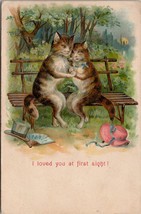 Cats In Love on Bench Anthropomorphic Humanized Animals Embossed Postcard X14 - £19.97 GBP