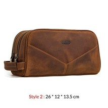Crazy Horse Leather Travel Makeup Bag Men&#39;s Vintage Leather Cosmetic Cases   Was - £70.07 GBP