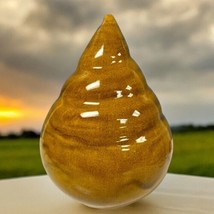 Vintage 9” Pottery Art Golden Drip Glaze Sea Shell Cone VASE? Signed Piece MCM - £54.50 GBP