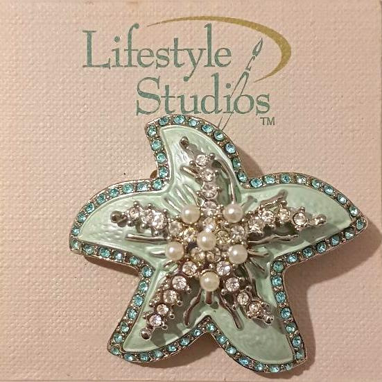 Lifestyle Studios Jewelry Mint Green Starfish Brooch Layered Design w/ Crystals