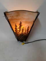 Vintage Rustic Wall Sconce, Slag Glass w/ Handpainted Pine and Birch Trees - $102.50