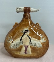 Vintage Native American Folk Art Handmade Whiskey Decanter Glazed Ceramic Empty - $79.11