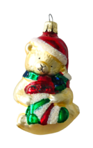 Czech Republic Glass Teddy Bear Christmas Ornament Hand Painted + Glitter 3.25&quot; - £11.64 GBP