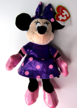 TY Beanie Baby 8&quot; Disney Sparkle Minnie Mouse Purple Dot Dress W/Heart Tag 2018 - £10.27 GBP