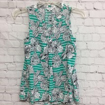Crown And Ivy Womens Blouse Green White Floral Sleeveless Notch Neck S - $15.35