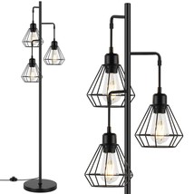 Industrial Floor Lamp, Farmhouse Standing Lamp With 3 Hanging Teardrop Cage Head - £69.85 GBP