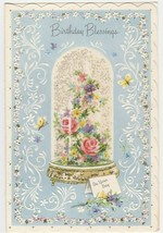 Vintage Birthday Card Dome With Flowers Glitter Coronation Collection 1964 - $7.91