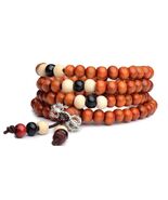 Stretch Wrap Mala Bracelet 108 6mm Bead Beautiful Tan Wood Prayer Buddha... - $4.95