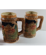 Set of 2 Vintage German-Style BEER STEIN MUGS Ceramic Men at Table Japan - €14,84 EUR