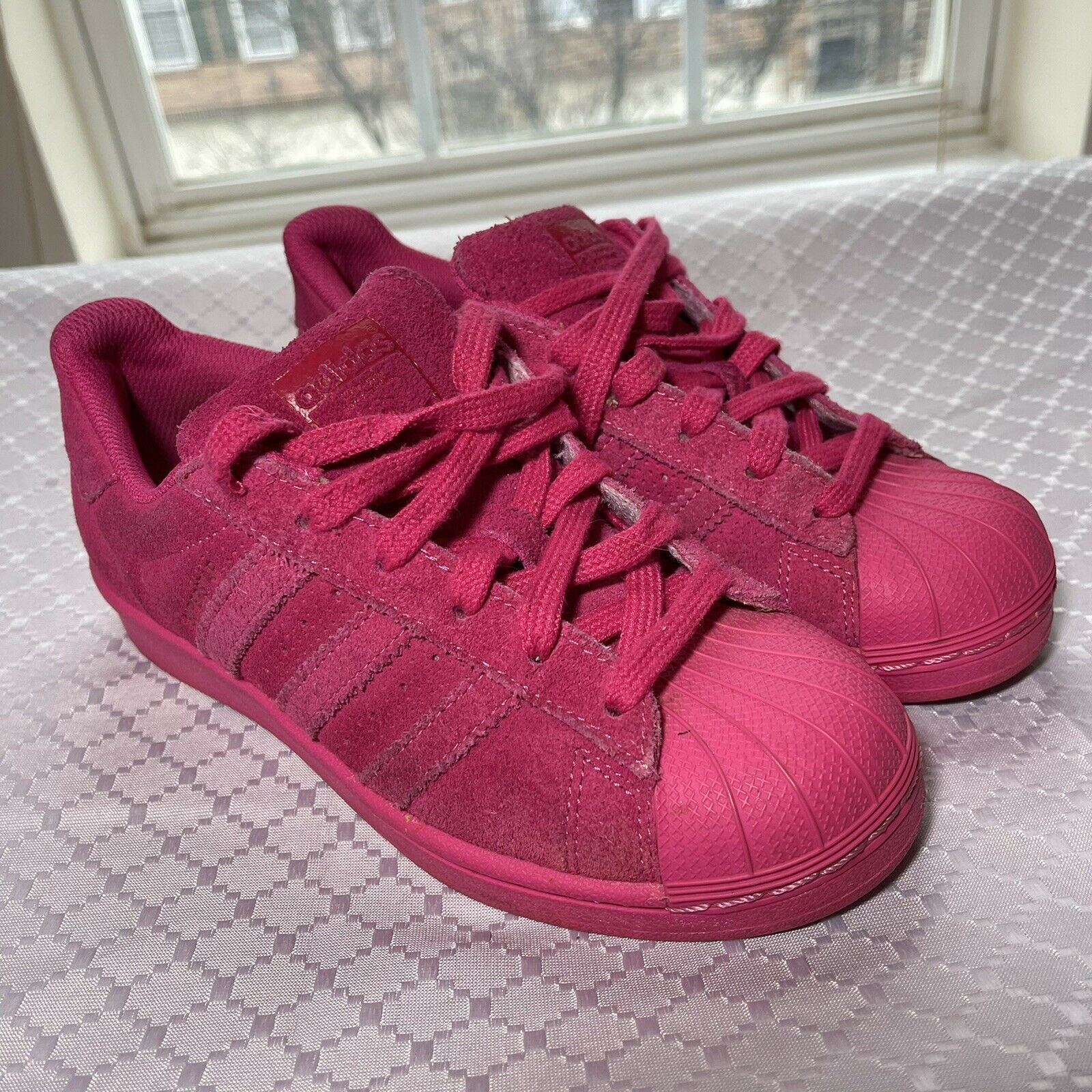 Adidas Superstar Suede J 'Mono Pink' Shell Toe women's size 3.5 sneakers AQ4170 - £18.16 GBP