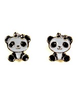 PANDA BEAR EARRINGS Post Pair Enamel Jewelry Gift Rhinestone Black White... - $73.73 MXN