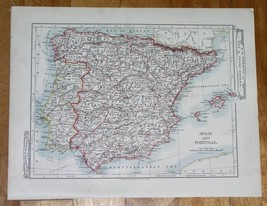 1907 Antique Map Of Spain And Portugal Balearic Islands Majorca England Physical - £13.43 GBP