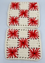 Vtg Crochet Pot Holders Hot Pads Set of 2 Red and White Snowflakes Granny Square - £9.33 GBP