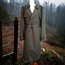 Vintage Mens Trench Coat 48L Gray Belted Thick Removable Lining Academia Preppy  - $89.09