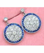 ART DECO 1.8ctw DIAMOND 1.8ctw SAPPHIRE HALO STUD ROUND DANGLE COCKTAIL ... - €3.585,48 EUR