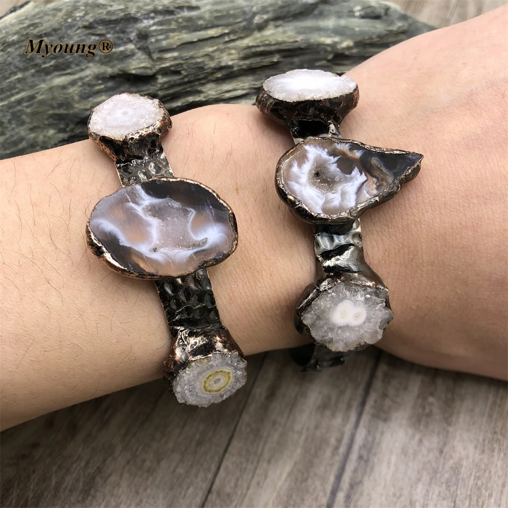 Y three stones natural agates geode adjustable cruff bracelet bangle for women my220410 thumb200