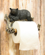Rustic Lazy Black Bear Resting On Tree Branch Toilet Paper Holder Figurine 8&quot;L - £23.91 GBP