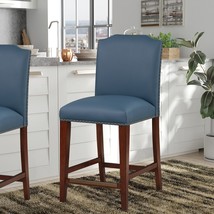 Stationary Blue Faux Leather Counter Stool with Nail Heads - £162.27 GBP