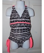 JUSTICE Black/White/Hot Pink Tankini Set Size 6 Girl&#39;s EUC - $402.18 MXN