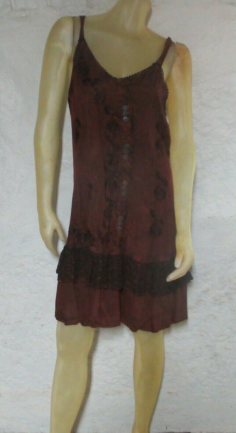 Primary image for BOHO HIPPIE Maroon Mini Dress Bathing Suit Cover Sz L 100% Rayon