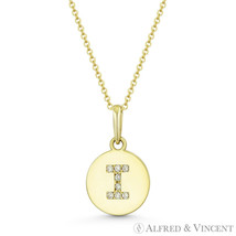 Initial Letter &quot;I&quot; CZ Crystal 14k Yellow Gold 15x9mm Round Disc Necklace Pendant - £62.47 GBP+