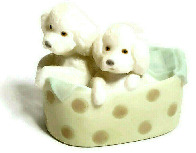Primary image for Golden Memories Spain WHITE Poodles Puppy Dogs in Bed 1991 Figurine 