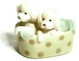Golden Memories Spain WHITE Poodles Puppy Dogs in Bed 1991 Figurine  - $39.99