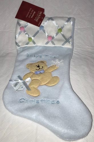 NEW BLUE STOCKING FOR BABY'S FIRST CHRISTMAS 14.5” Long Holiday Living - $14.99