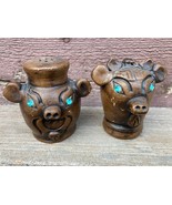 VTG RHINESTONE EYE BROWN PIG SALT &amp; PEPPER SHAKERS FROM MEXICO CREEPY ReTrO - $23.71